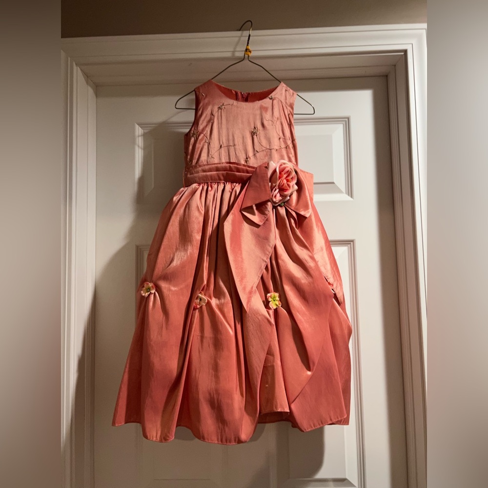 Cute size 4 floral pink ish orange kids dress by dimples